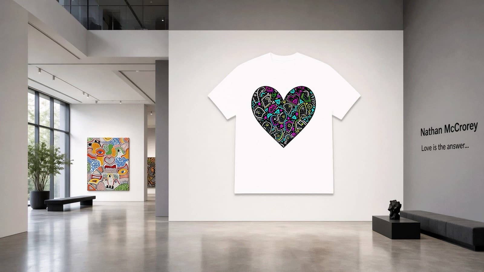 A one of one heart printed on a white t-shirt